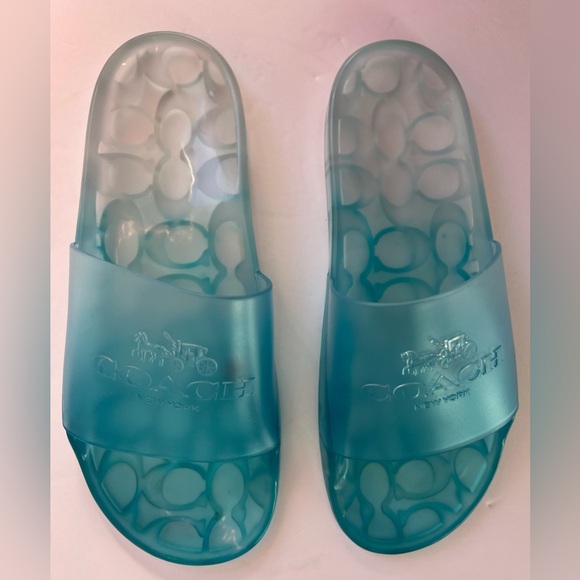 Coach -  Women’s Ulyssa Blue Jelly Logo Pool Slide Sandals Size 8 - Picture 1 of 3